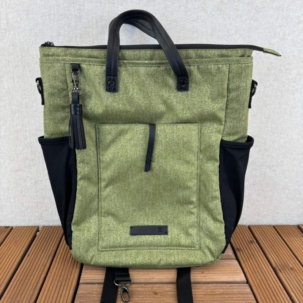 Sherpani Camden Convertible Backpack Tote Moss Green Herringbone Crossbody Bag